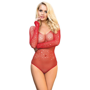 Body seducente rosso brillante in rete, eleganza sublime